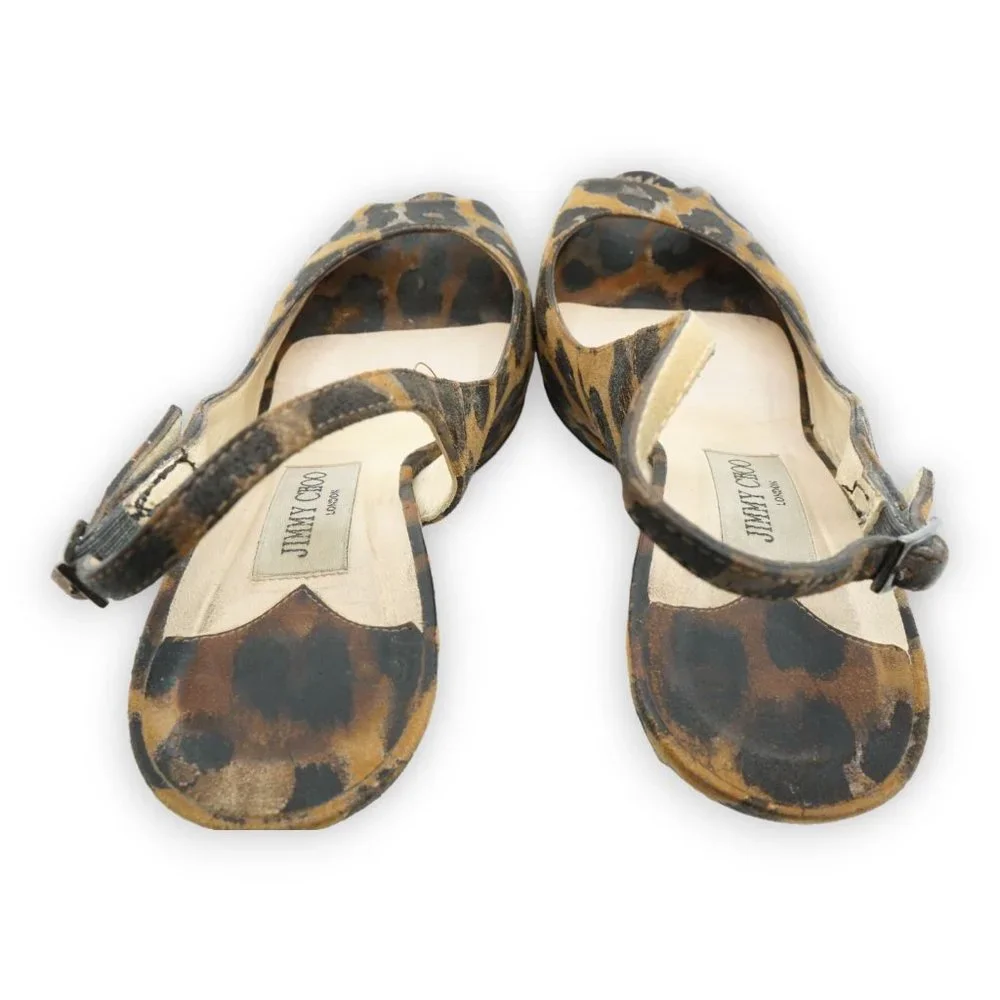 JIMMY CHOO WOMENS LEATHER ANIMAL‎ LEOPARD CHEETAH SLINGBACKS SHOES EUR 38 / US 8